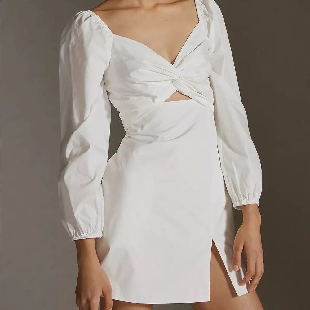 Mare Mare x Anthropologie Puff Sleeve Twist Front Mini Dress White Medium